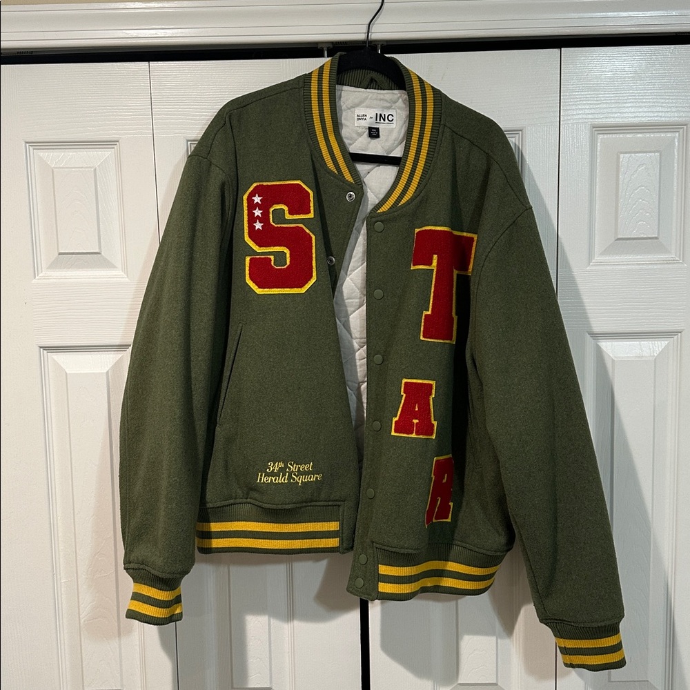 Allen Onyia X INC International Concepts Green Jacket with Yellow Stripe